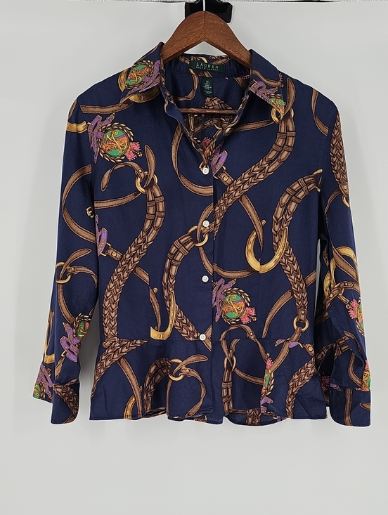 Ralph Lauren Tops - Ralph Lauren Navy Chain Print Button-Up Blouse